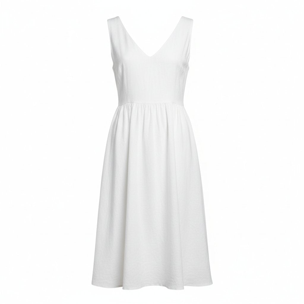 Seraphine | Women's Linen A-Line Summer Dress - White