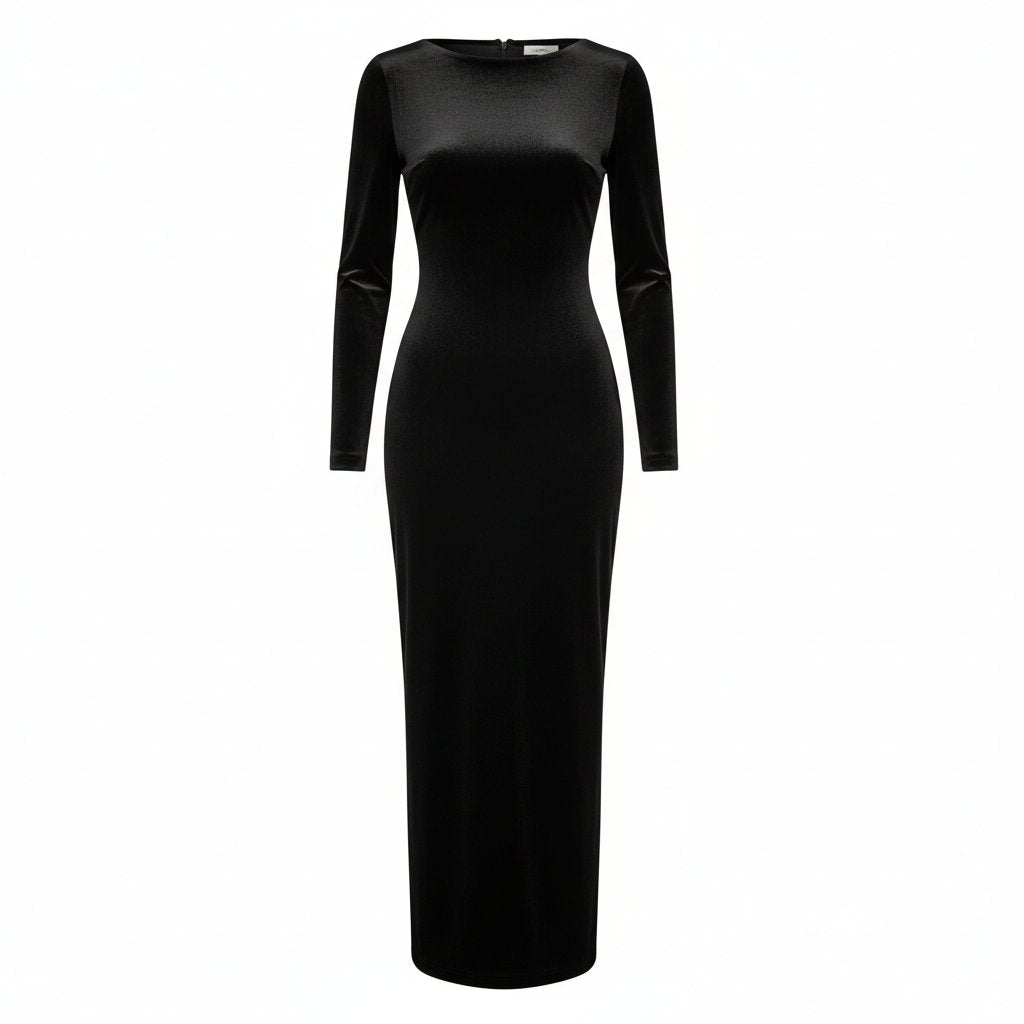 Fiora | Women's Velvet Fitted Evening Dress - Black