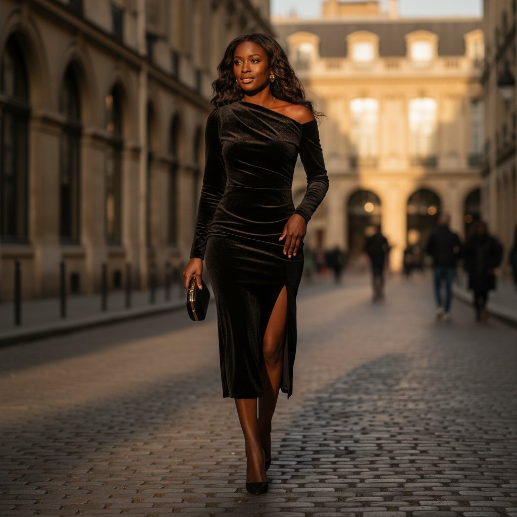 Fiora | Women's Velvet Fitted Evening Dress - lifestyle 1