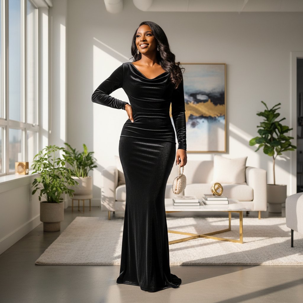 Fiora | Women's Velvet Fitted Evening Dress - lifestyle 4