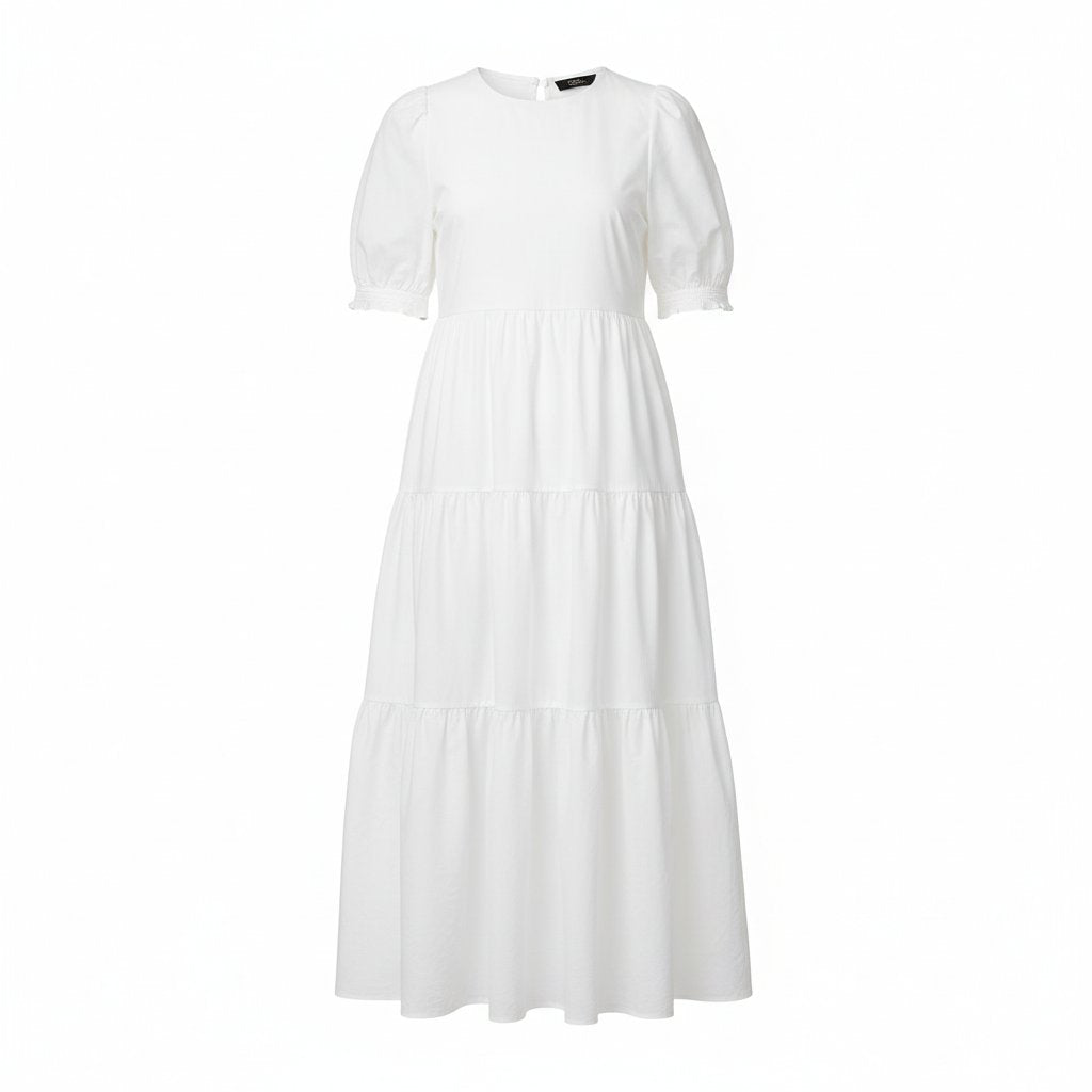 Delphine | Women's Cotton Tiered Midi Dress - White