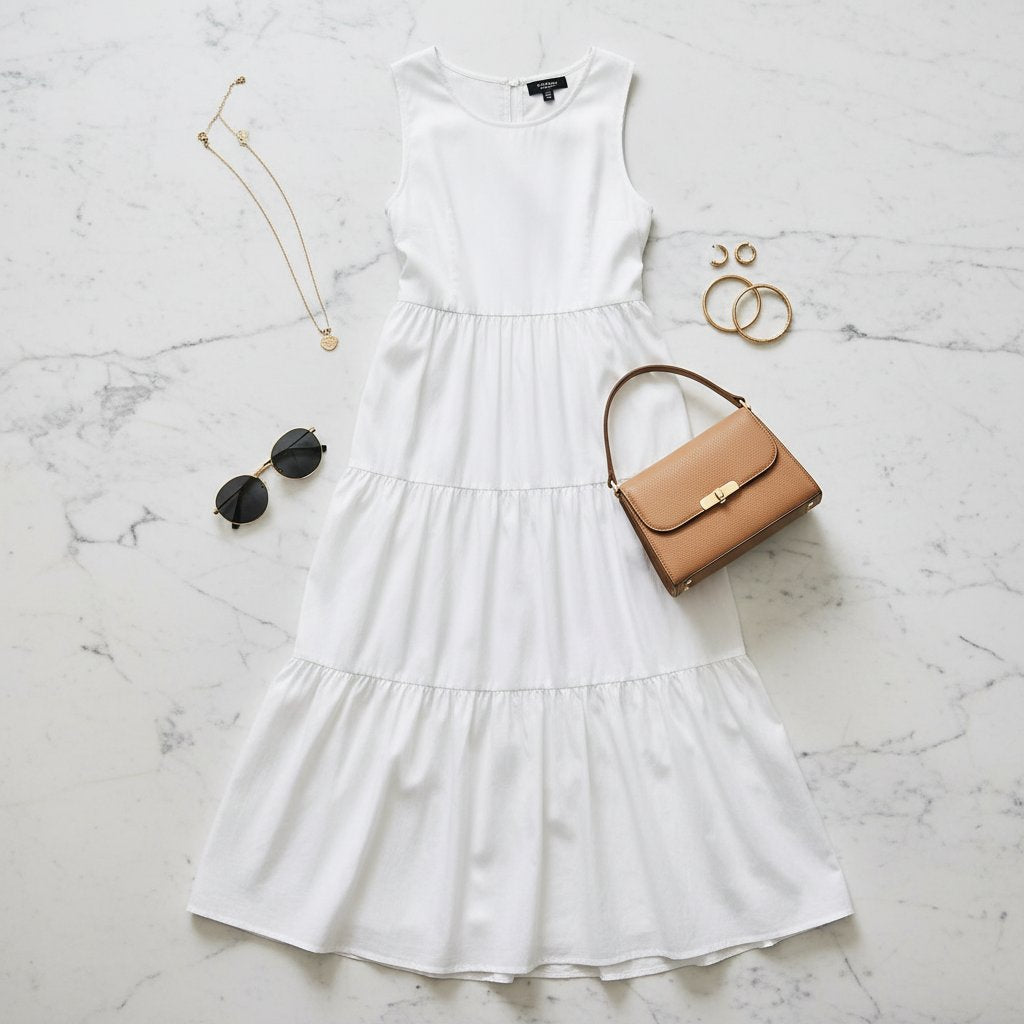 Delphine | Women's Cotton Tiered Midi Dress - lifestyle 2