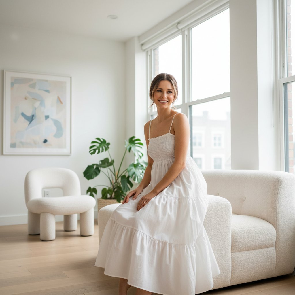 Delphine | Women's Cotton Tiered Midi Dress - lifestyle 4