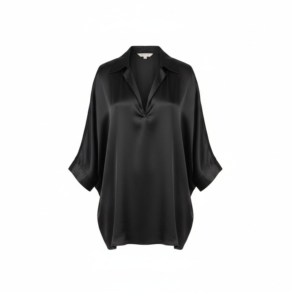 Solene | Women's Silk Oversized Blouse - Black