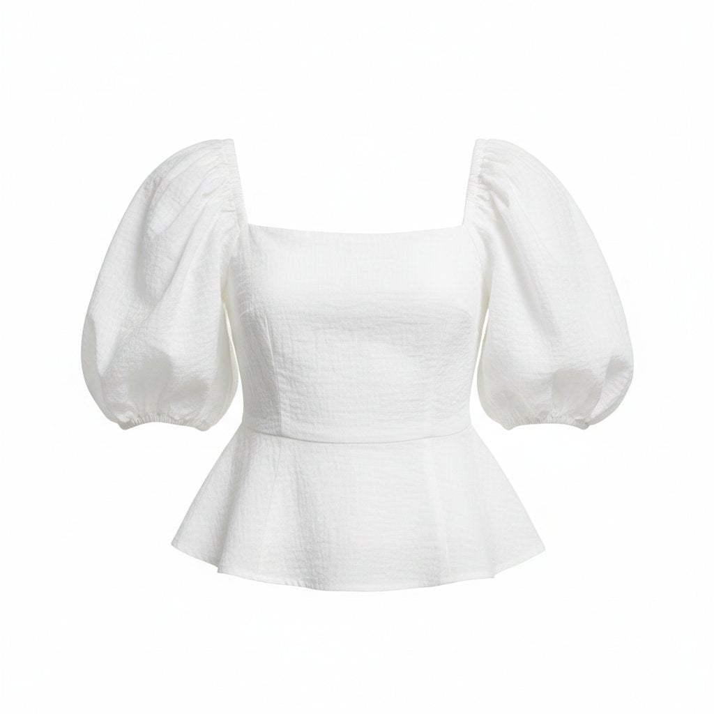 Thalia | Women's Cotton Puff Sleeve Top - White