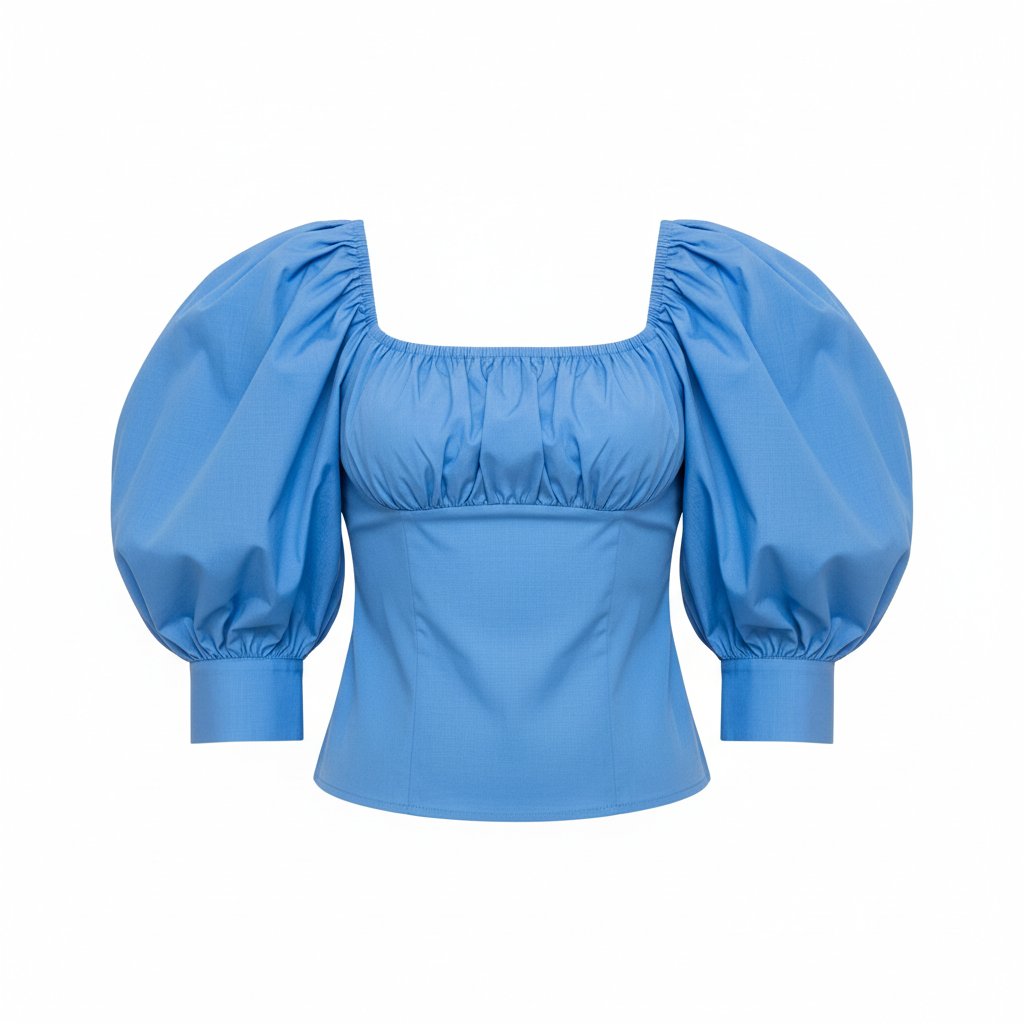 Thalia | Women's Cotton Puff Sleeve Top - Sky Blue