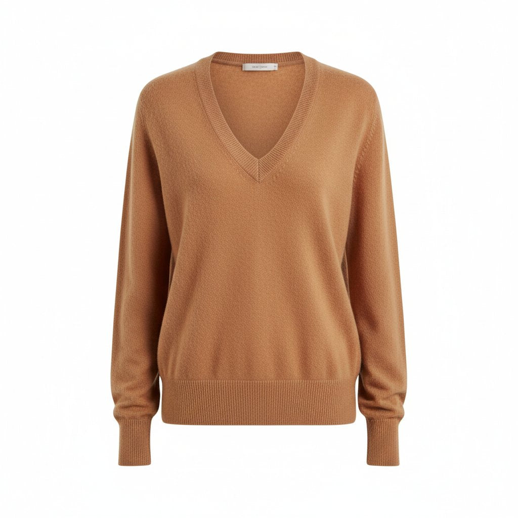 Astrid | Women's Cashmere V-Neck Sweater - Camel