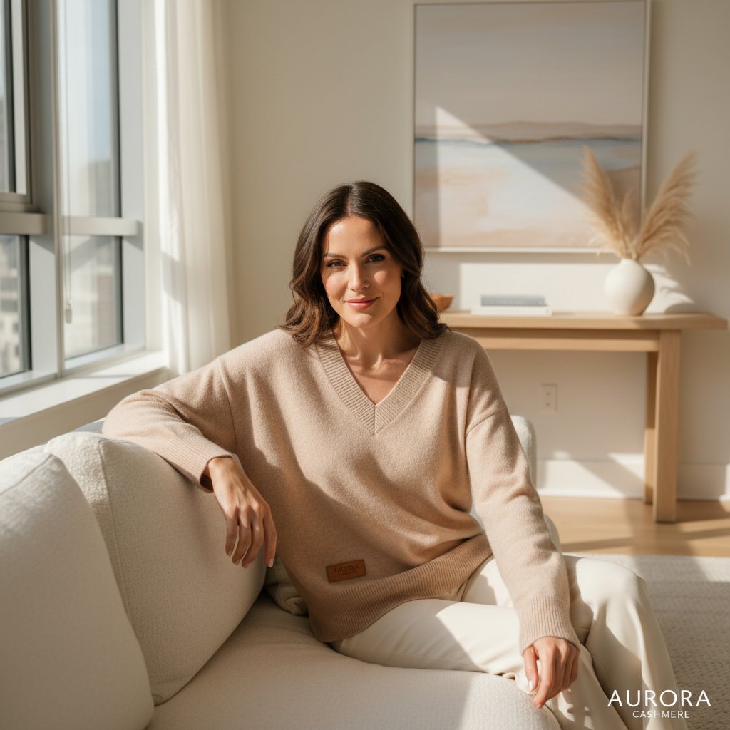 Astrid | Women's Cashmere V-Neck Sweater - lifestyle 4