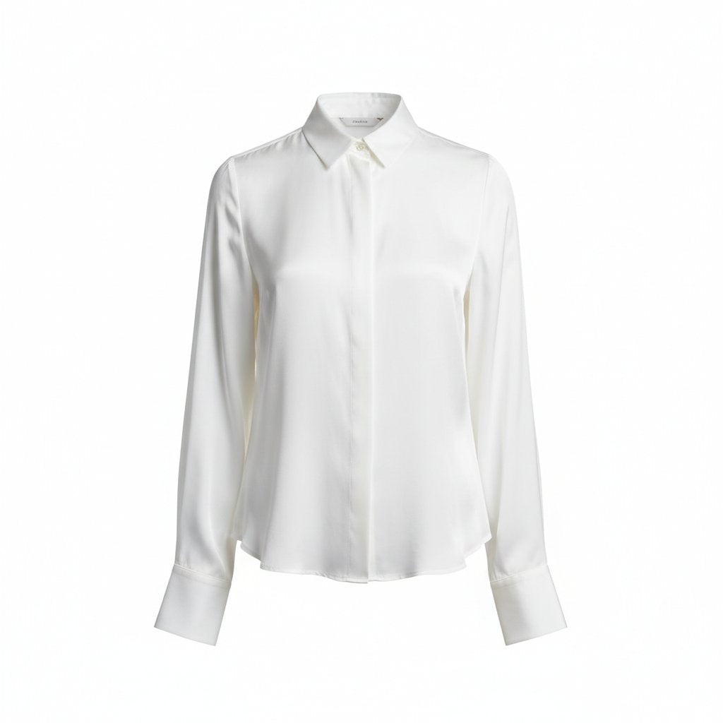 Odette | Women's Silk Button-Down Blouse - White