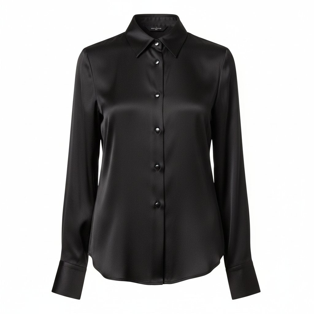 Odette | Women's Silk Button-Down Blouse - Black