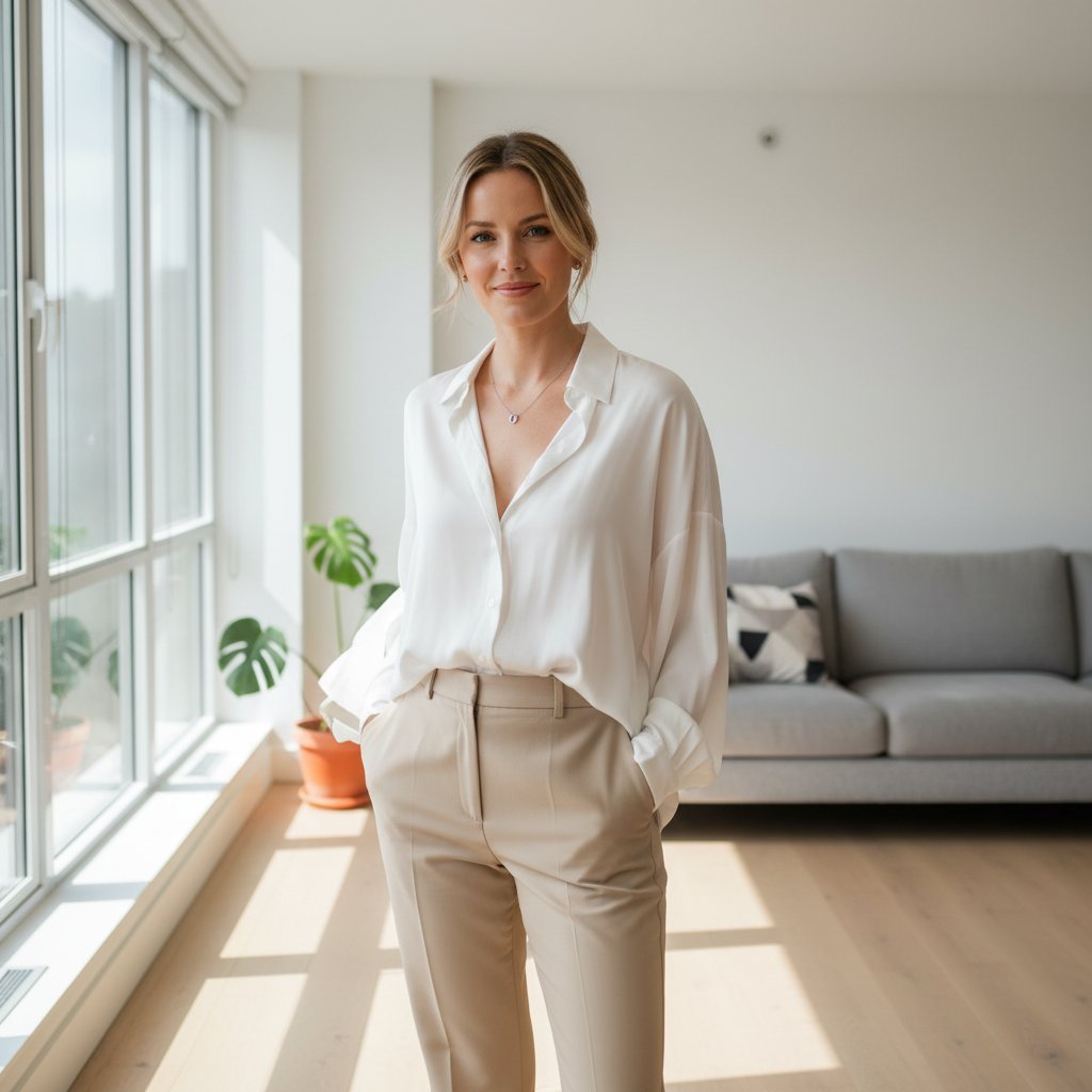 Odette | Women's Silk Button-Down Blouse - lifestyle 4