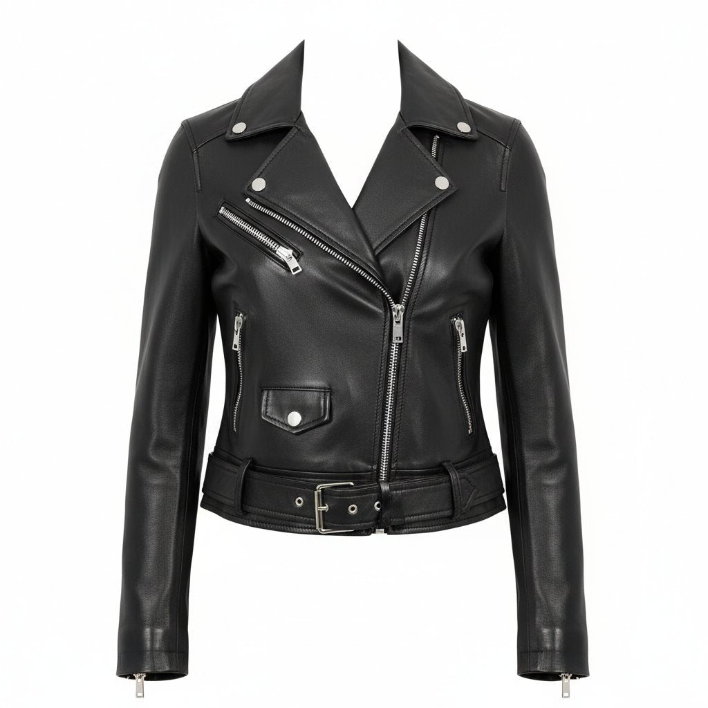Wren | Women's Leather Cropped Moto Jacket - Black