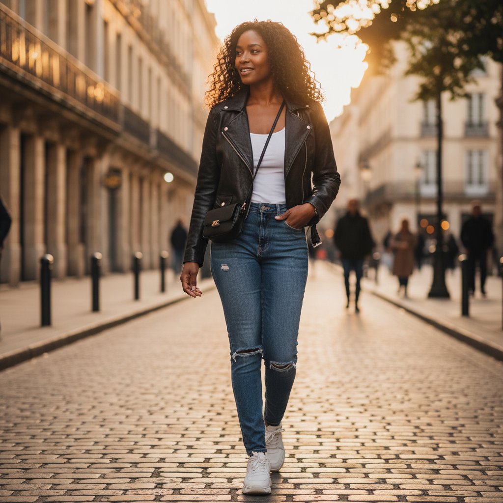 Wren | Women's Leather Cropped Moto Jacket - lifestyle 1