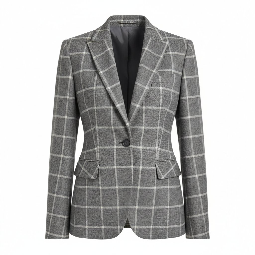 Dahlia | Women's Wool Tailored Blazer - Grey Check