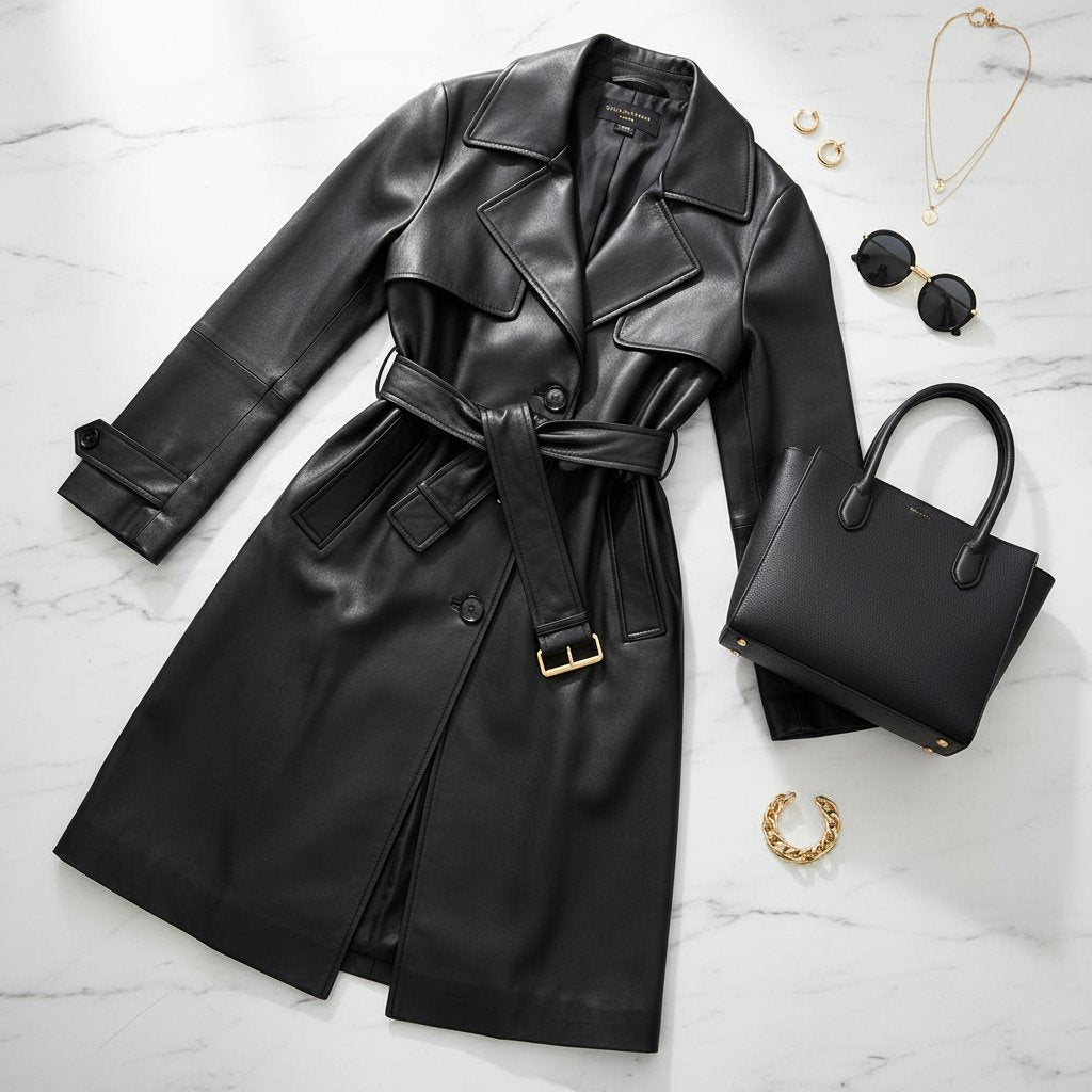 Anaise | Women's Leather Belted Trench Coat - lifestyle 2