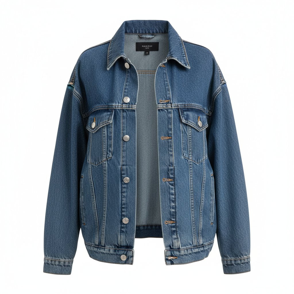 Petra | Women's Denim Oversized Trucker Jacket - Mid Wash