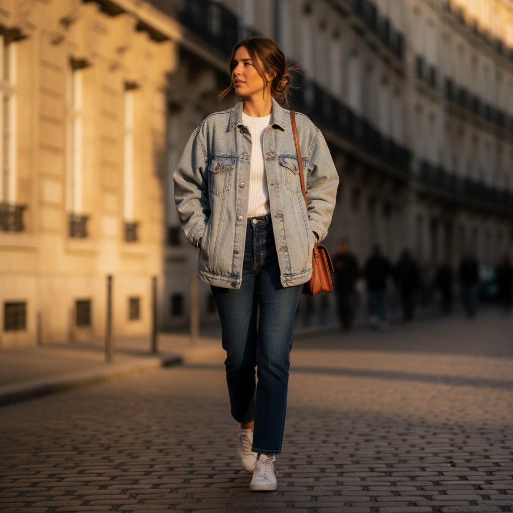 Petra | Women's Denim Oversized Trucker Jacket - lifestyle 1