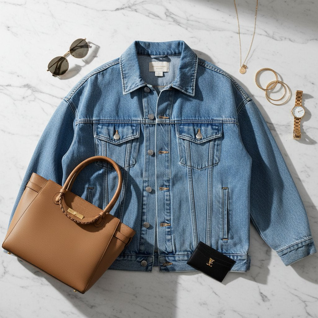 Petra | Women's Denim Oversized Trucker Jacket - lifestyle 2