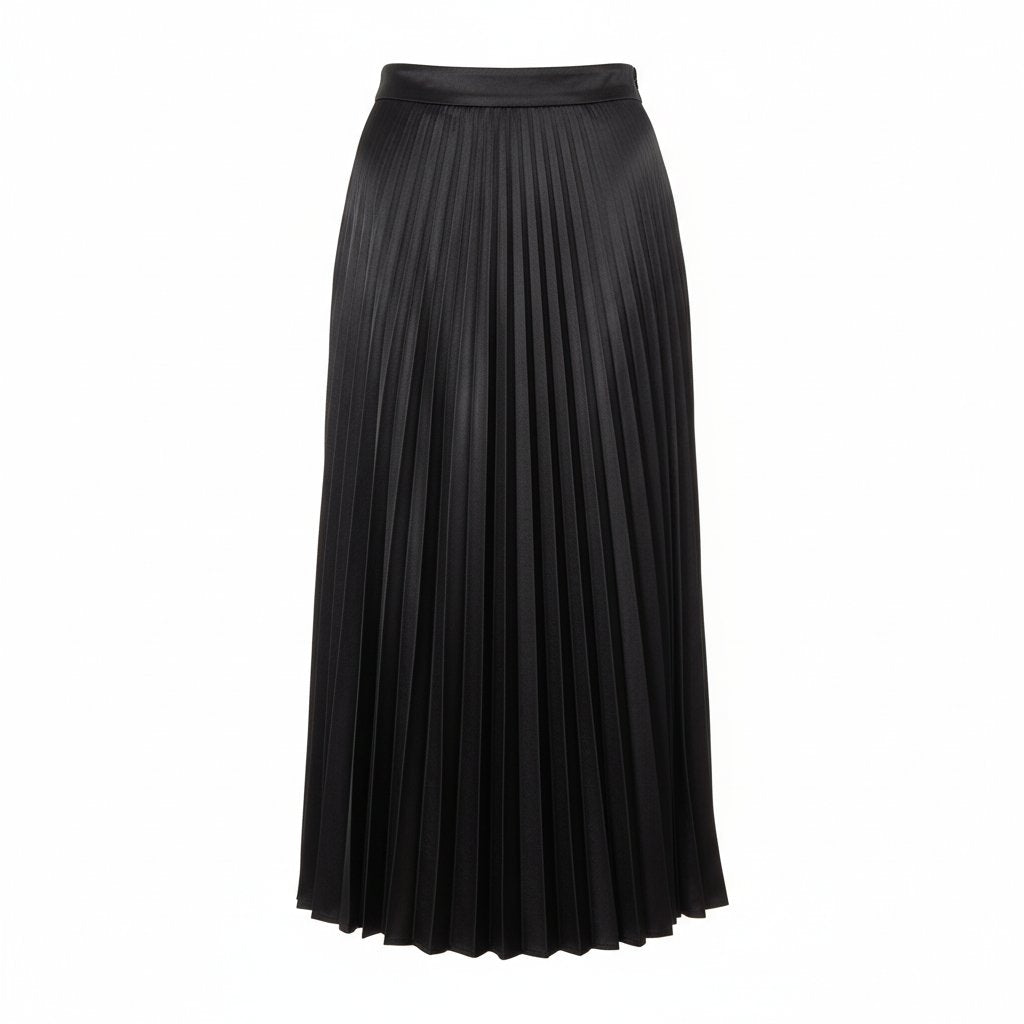 Nadia | Women's Satin Pleated Midi Skirt - Black