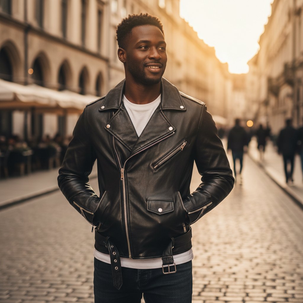 Lennox | Men's Leather Classic Biker Jacket - lifestyle 1