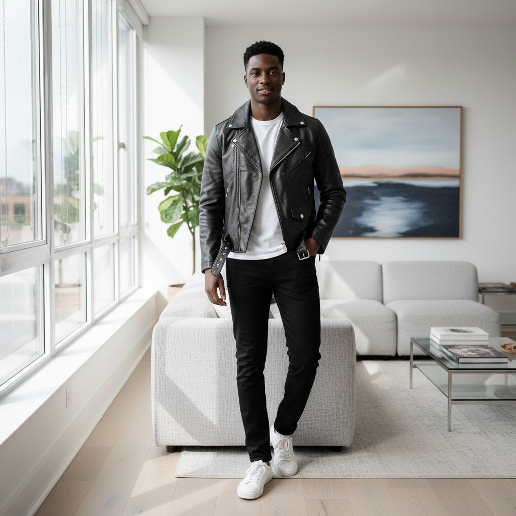 Lennox | Men's Leather Classic Biker Jacket - lifestyle 4