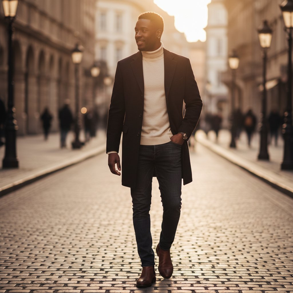 Griffin | Men's Wool Fitted Overcoat - lifestyle 1