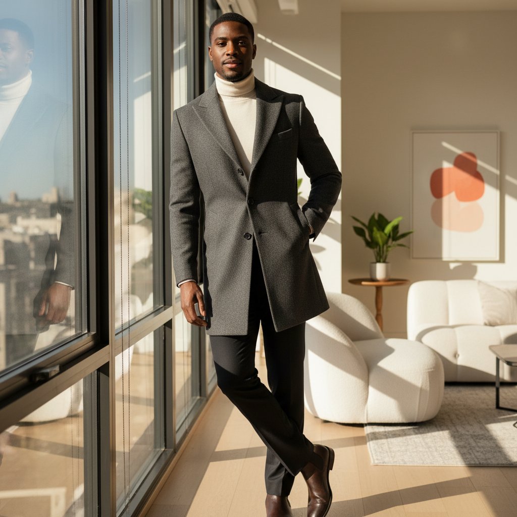 Griffin | Men's Wool Fitted Overcoat - lifestyle 4