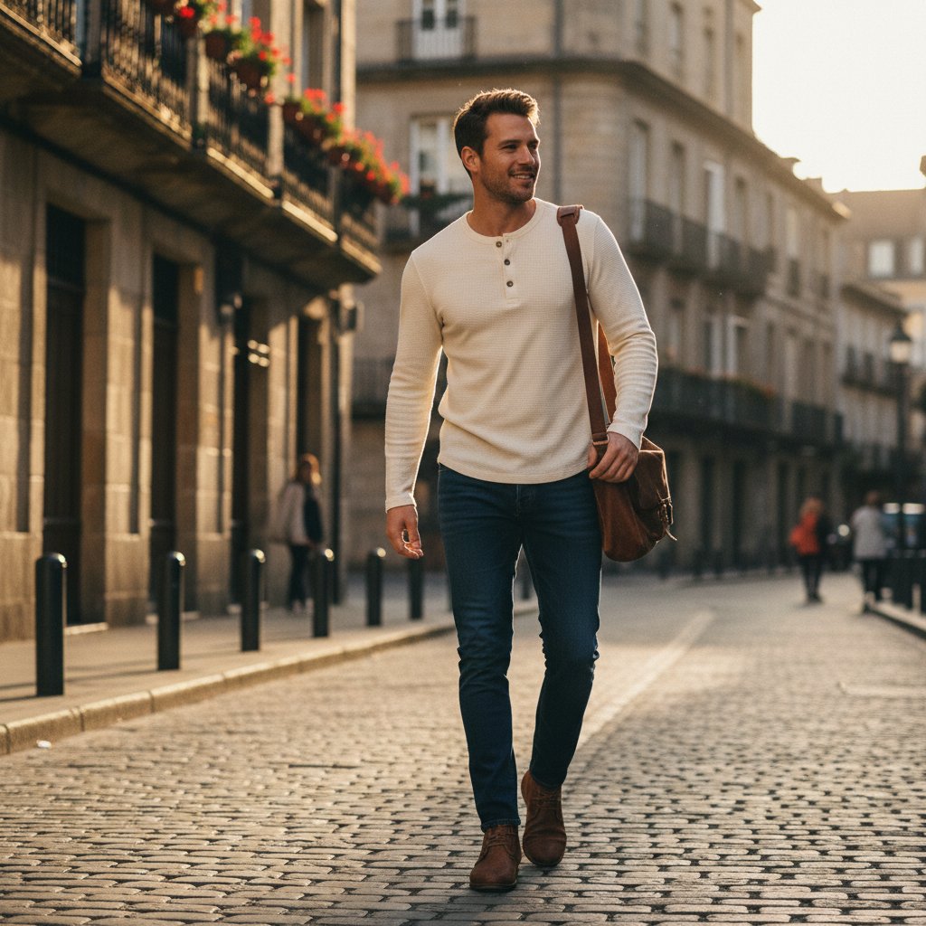 Sullivan | Men's Cotton Henley Long Sleeve - lifestyle 1