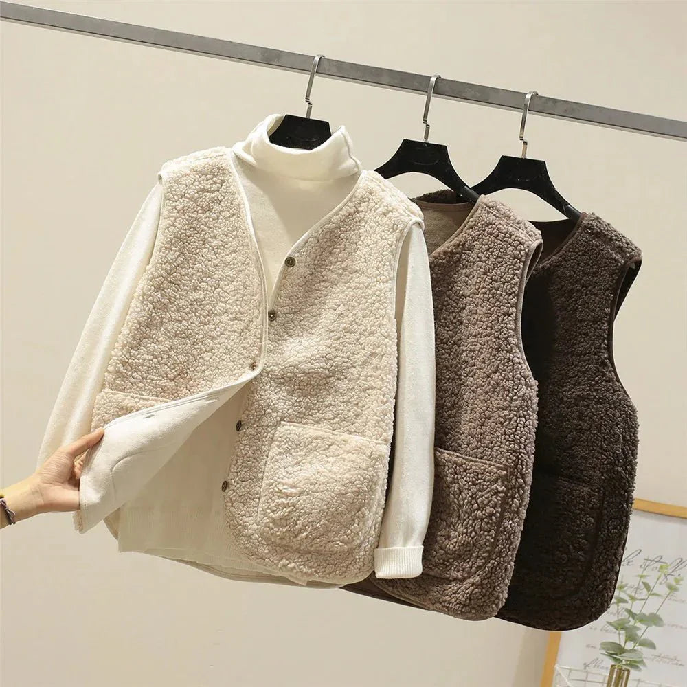 Soft Fleece Vest Women – Lightweight Teddy Gilet with Pockets