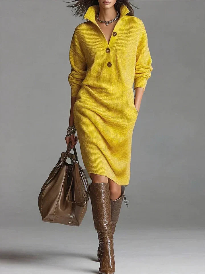 Button-Front Ribbed Midi Dress for Women