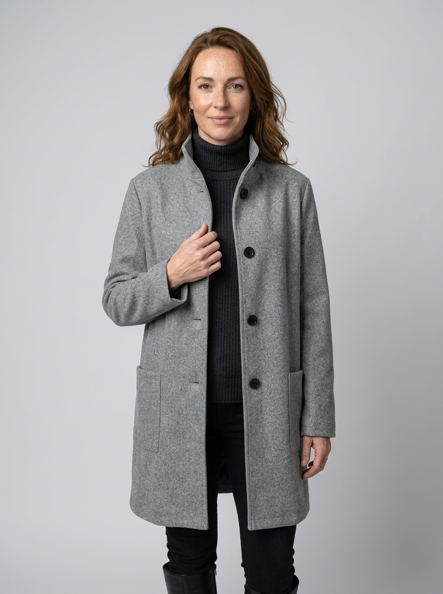Women’s High Collar Jacket – Modern Straight-Fit Winter Coat for Style & Comfort