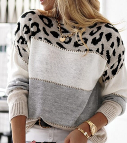 Leopard Pattern Knit Sweater – Soft, Cozy & Trendy Fall/Winter Pullover