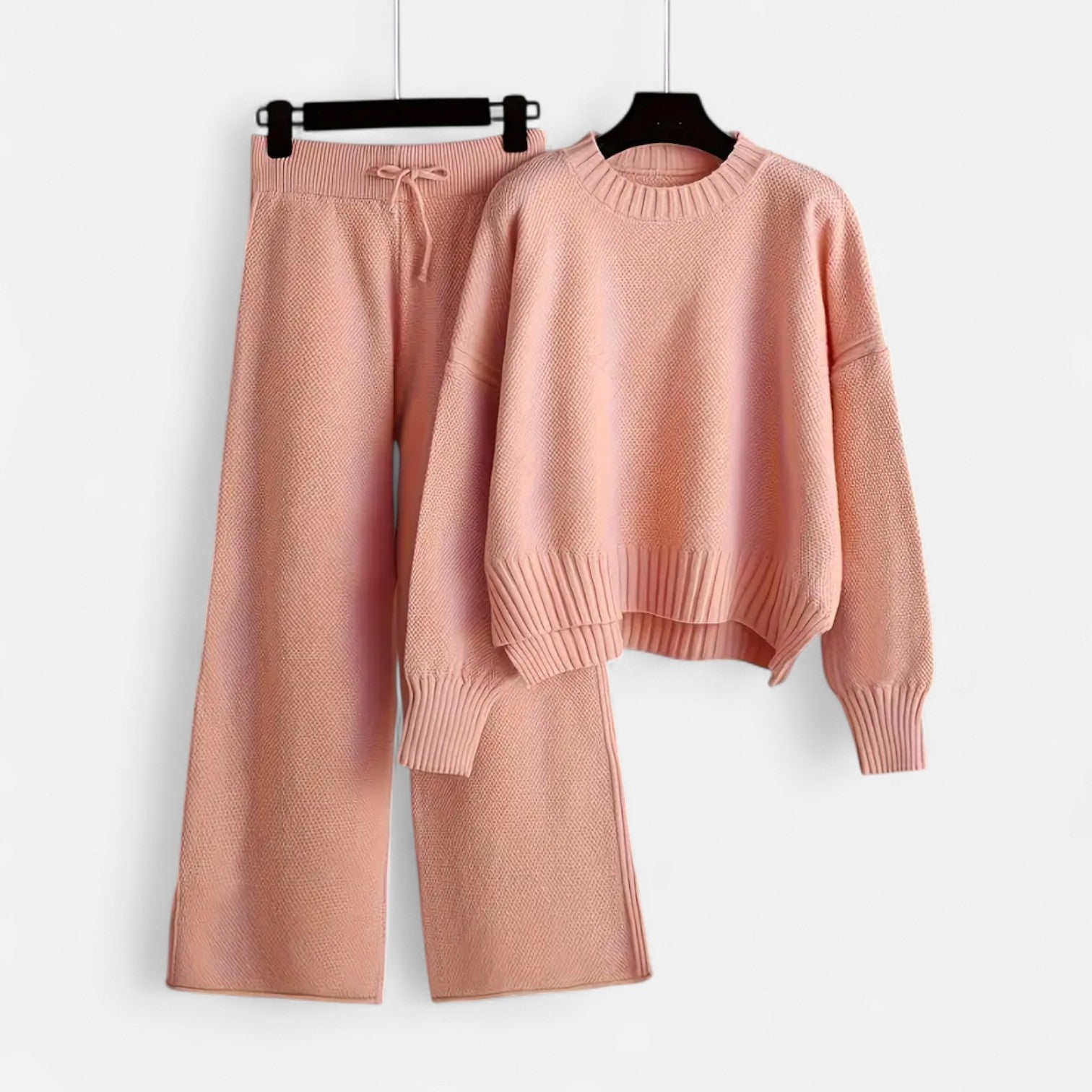 Women’s Knit Two-Piece Set – Soft Cozy Sweater & Wide-Leg Trousers