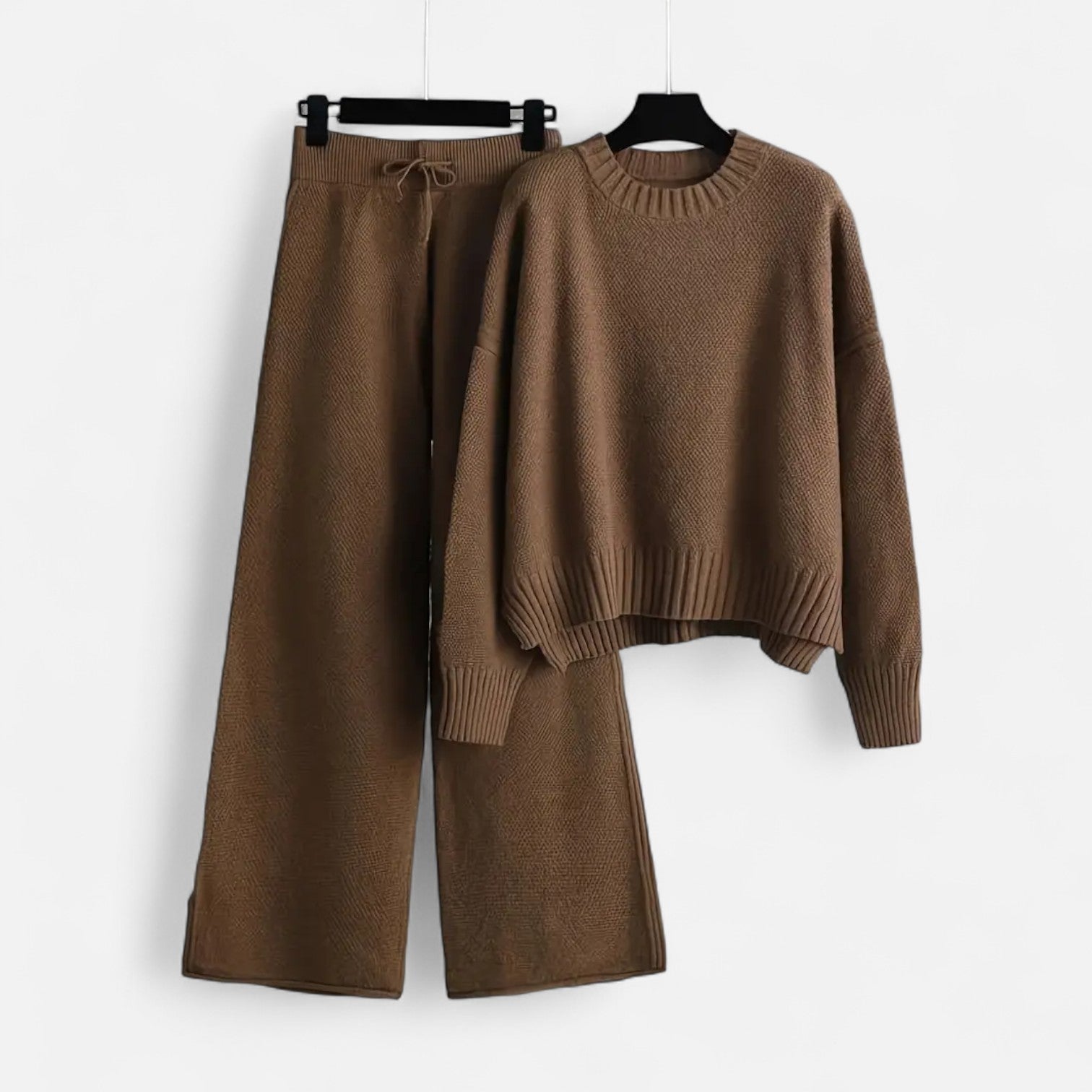 Women’s Knit Two-Piece Set – Soft Cozy Sweater & Wide-Leg Trousers