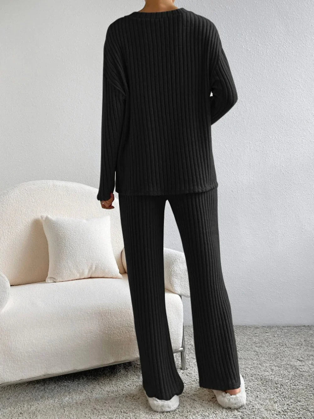 V-Neck Ribbed Knit Sweater for Women