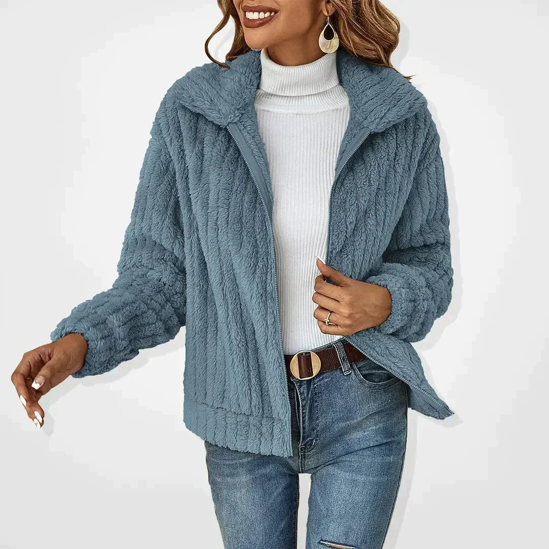 Soft Teddy Fleece Cardigan – Cozy Zip-Up Plush Layer for Effortless Style