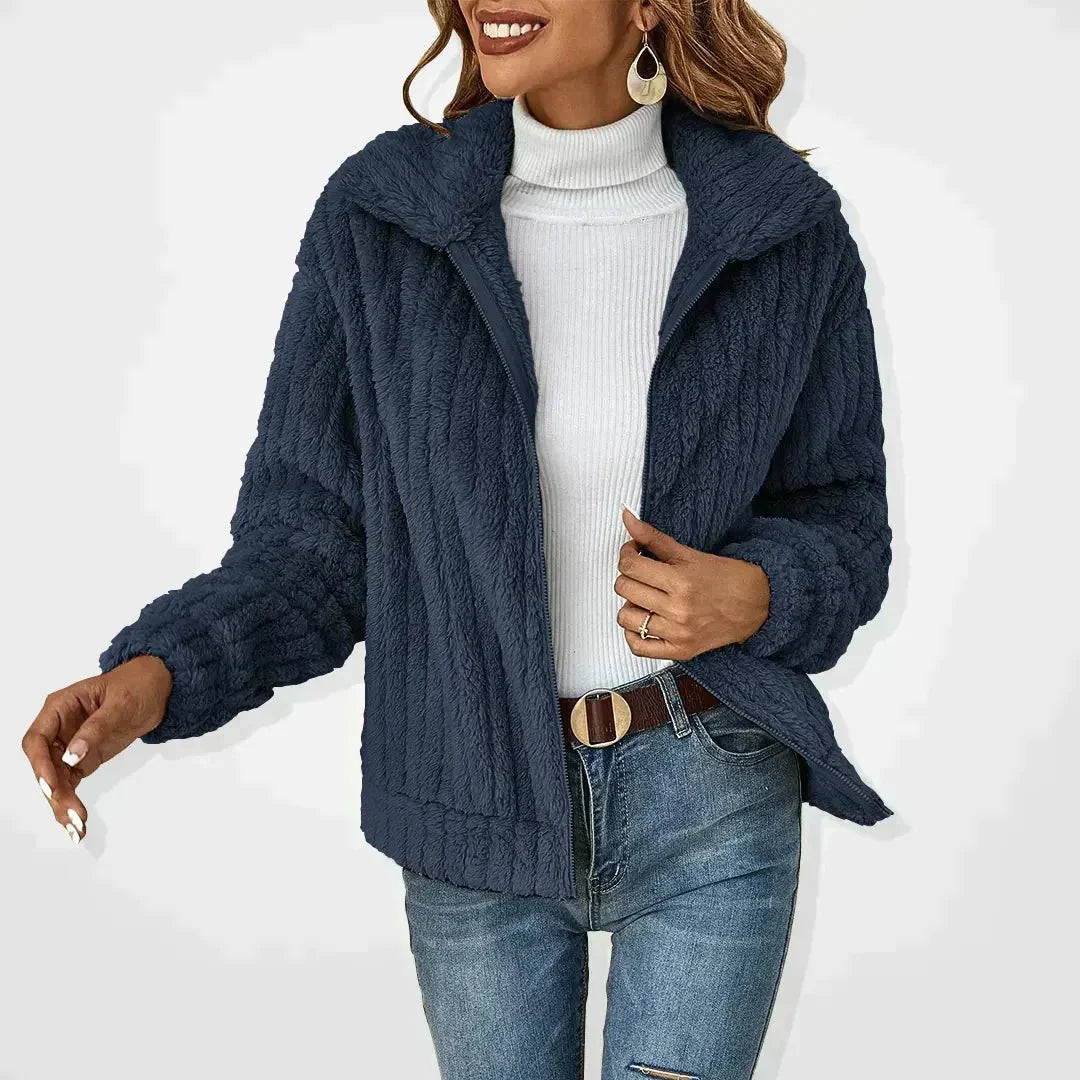Soft Teddy Fleece Cardigan – Cozy Zip-Up Plush Layer for Effortless Style