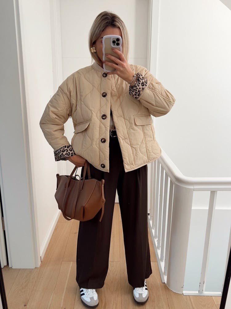 Women’s Leopard Lining Jacket – Tailored Casual Coat with Printed Interior