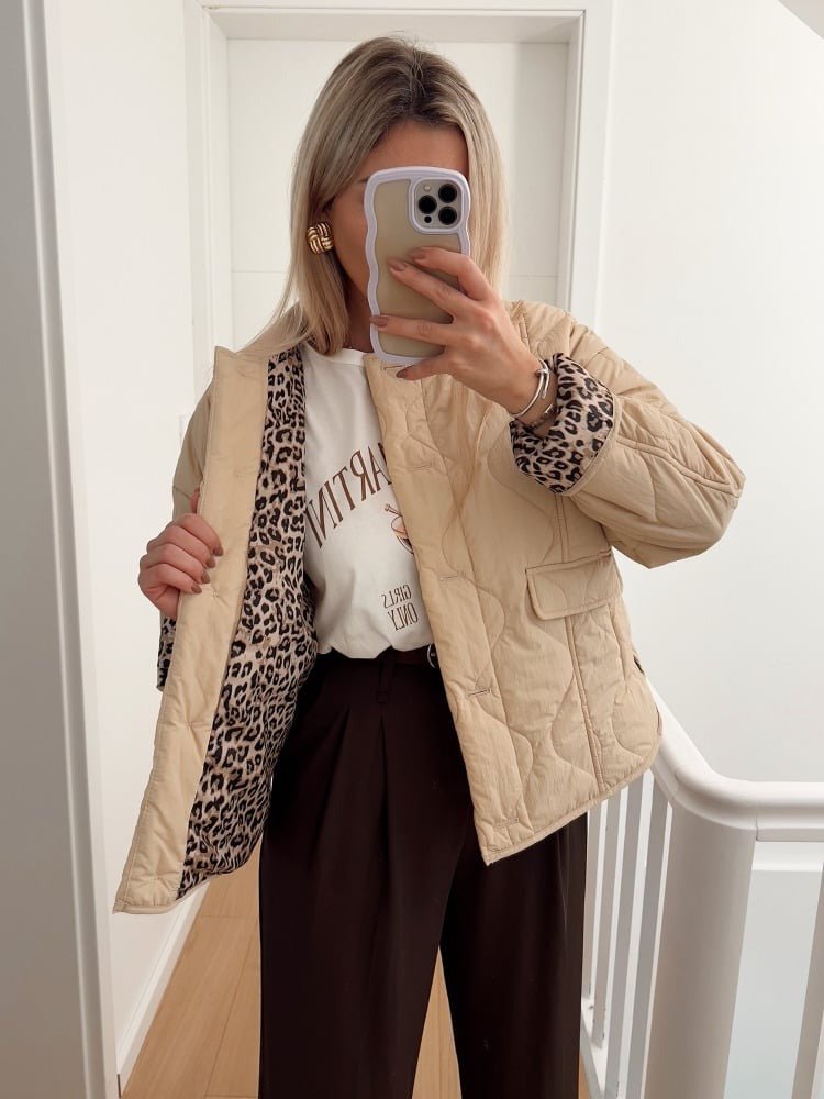 Women’s Leopard Lining Jacket – Tailored Casual Coat with Printed Interior