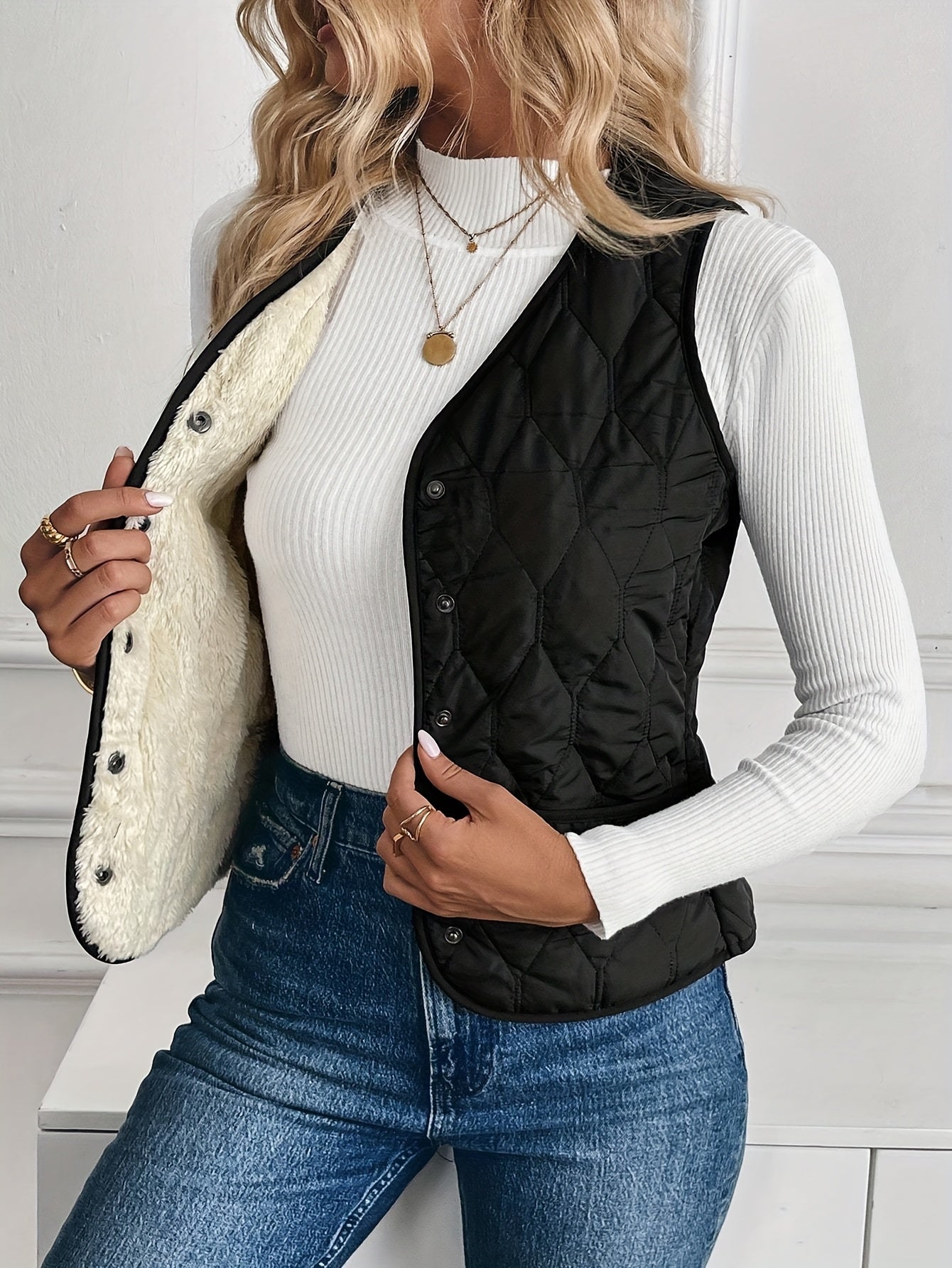 Women’s Reversible Quilted Vest – Sherpa Lined Lightweight Gilet