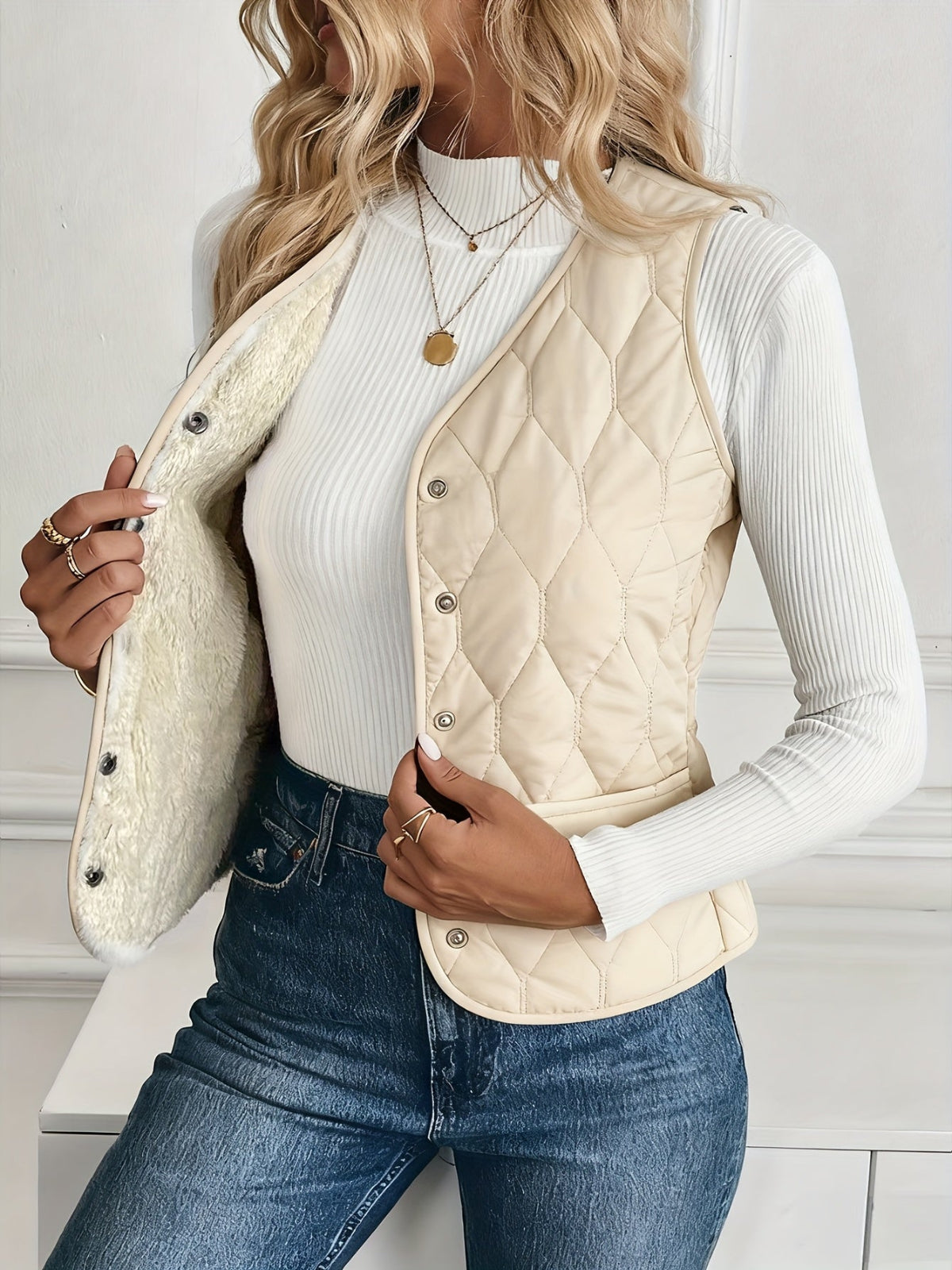 Women’s Reversible Quilted Vest – Sherpa Lined Lightweight Gilet