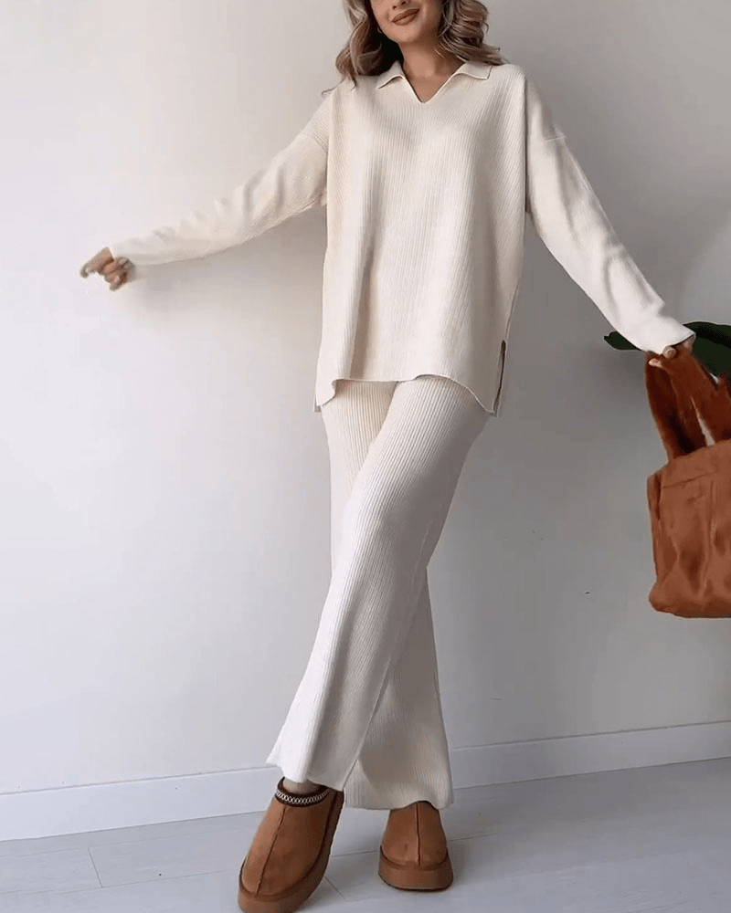 Two-Piece Lounge Set Women – Soft Knit Top and Relaxed Pants