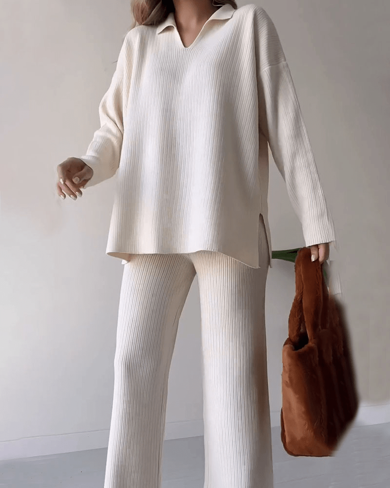 Two-Piece Lounge Set Women – Soft Knit Top and Relaxed Pants