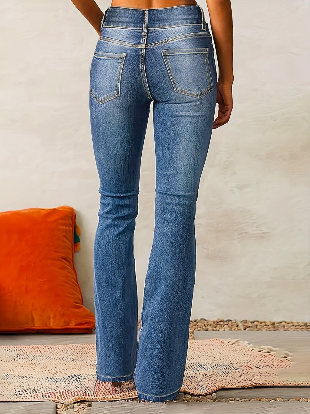 Women’s High-Waisted Flared Jeans – Stretch Polyester Denim Trousers
