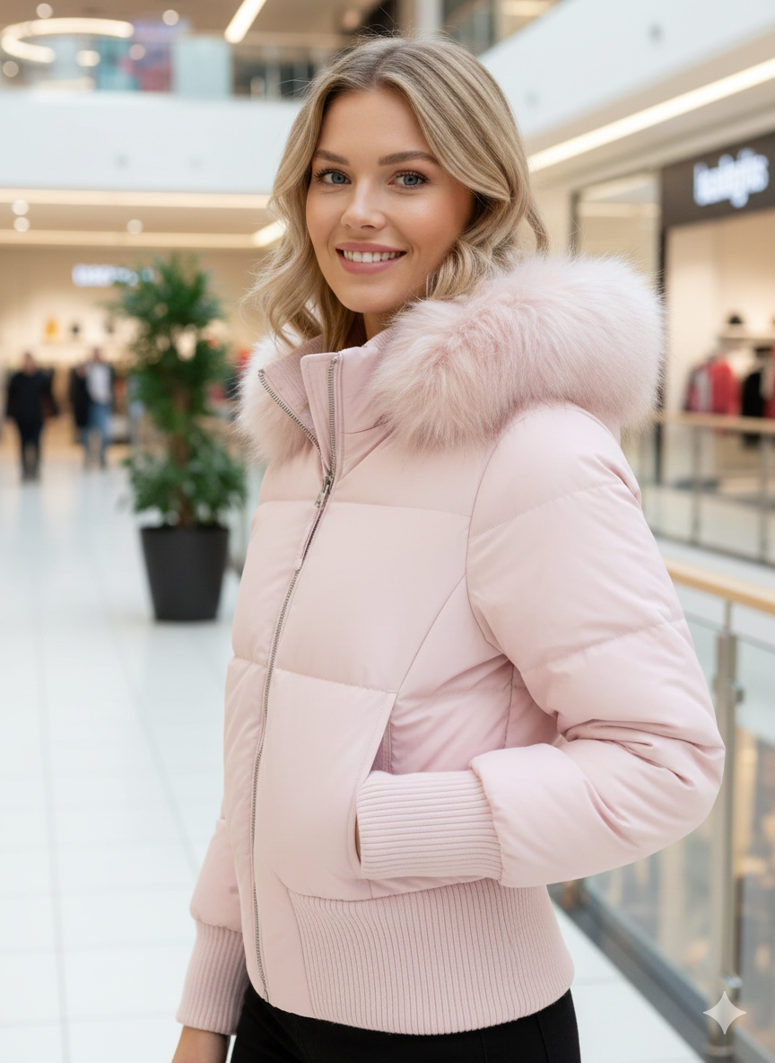 Faux Fur Hood Puffer Jacket for Women