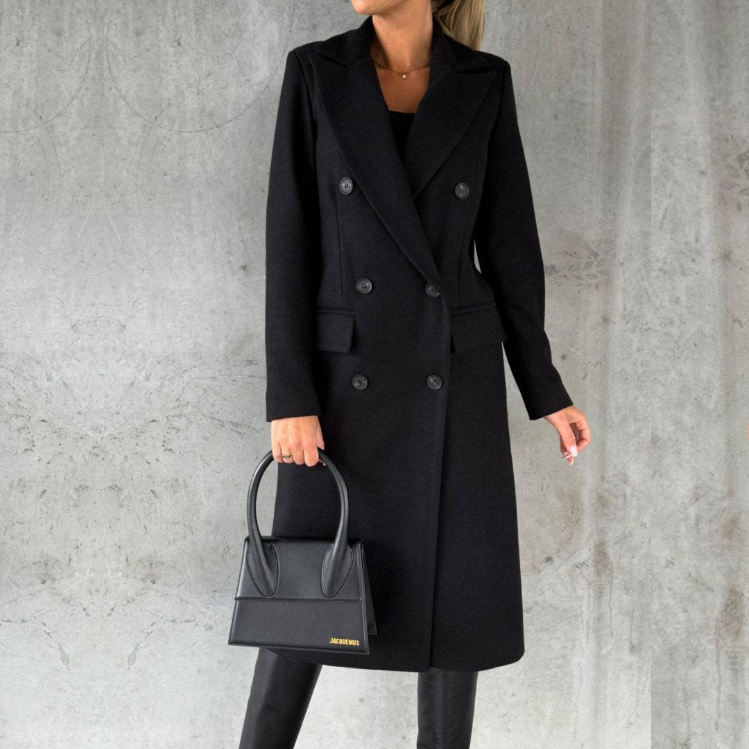 Double-Breasted Long Coat – Elegant Winter Warmth & Timeless Design