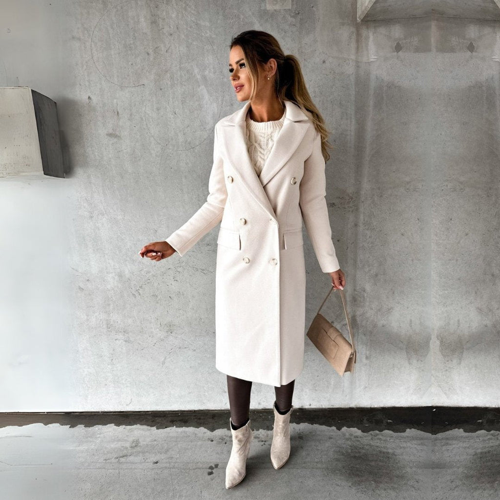 Double-Breasted Long Coat – Elegant Winter Warmth & Timeless Design