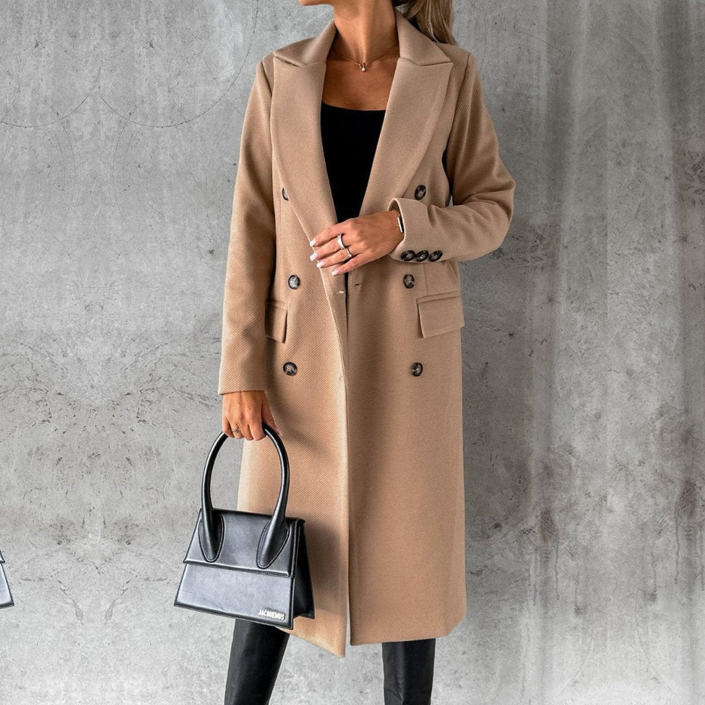 Double-Breasted Long Coat – Elegant Winter Warmth & Timeless Design