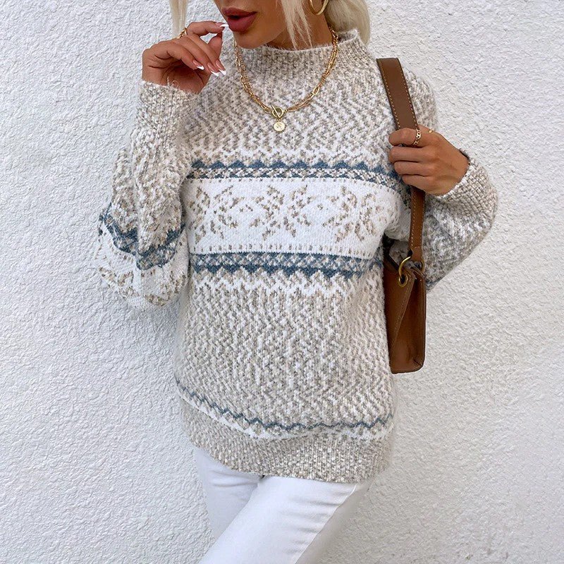 Snowflake Sweater for Women – Relaxed Fit Polyester Winter Jumper with Crew Neck