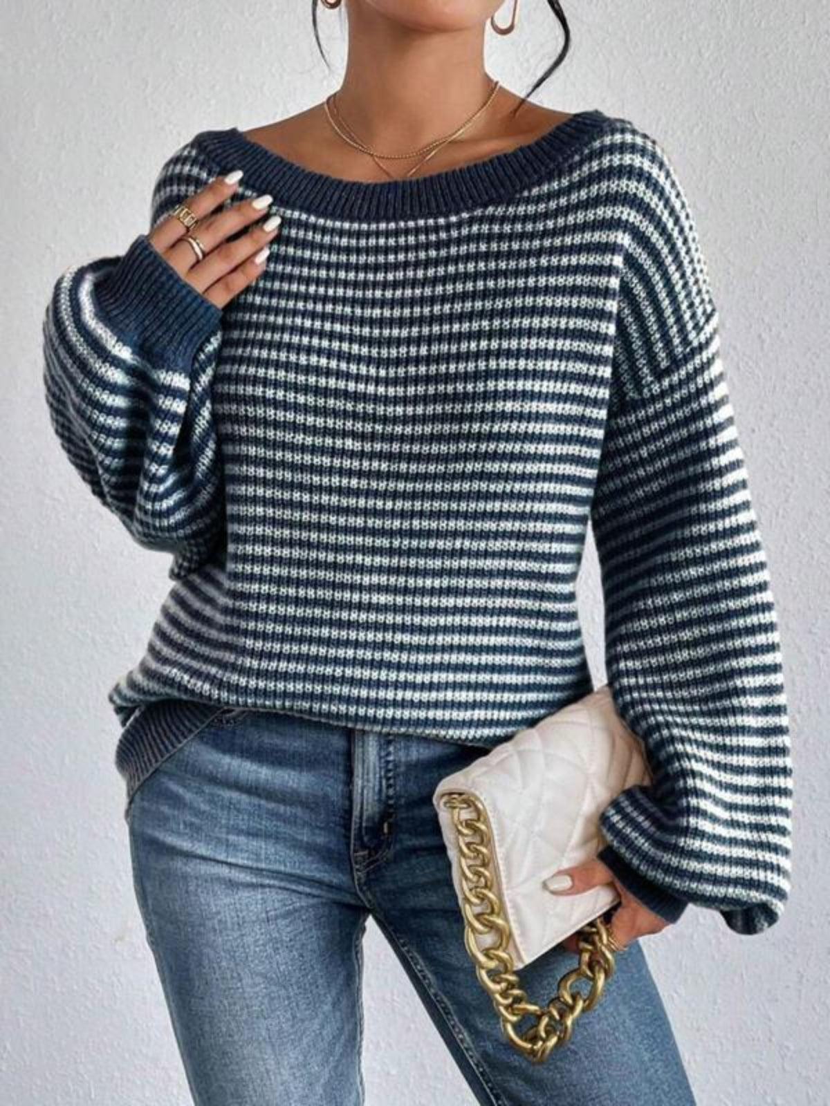 Women’s Cozy Striped Knit Sweater – Soft Organic Cotton Pullover